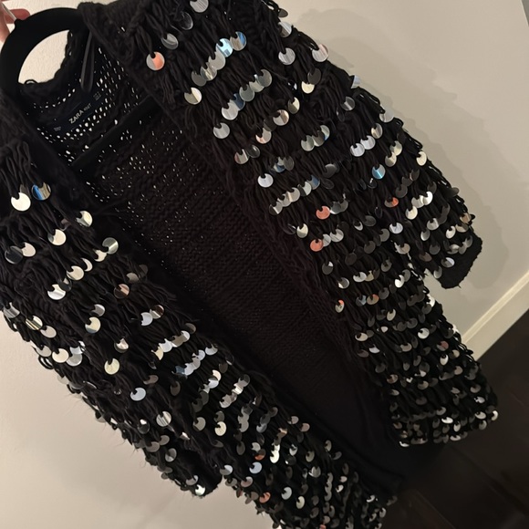 Zara KNIT size M black silver long cardigan coat - Picture 4 of 5